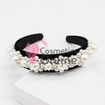 Bentita deosebita pentru par din catifea cu Perle Albe BTP008G - Black